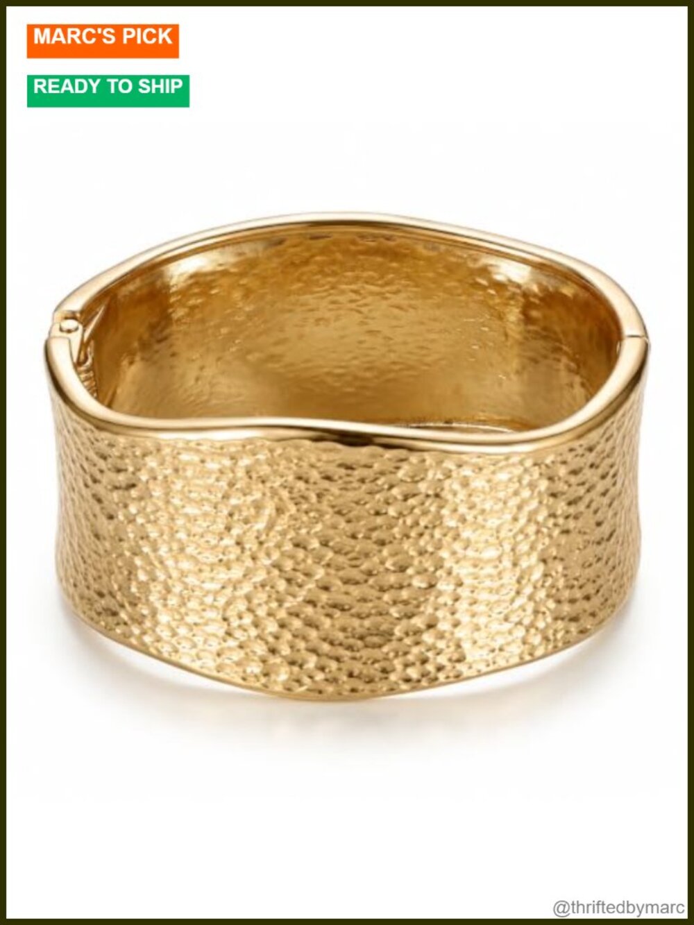 Hammered Wide Cuff Bracelet Gold-Tone Hinged Bangle Statement Jewelry